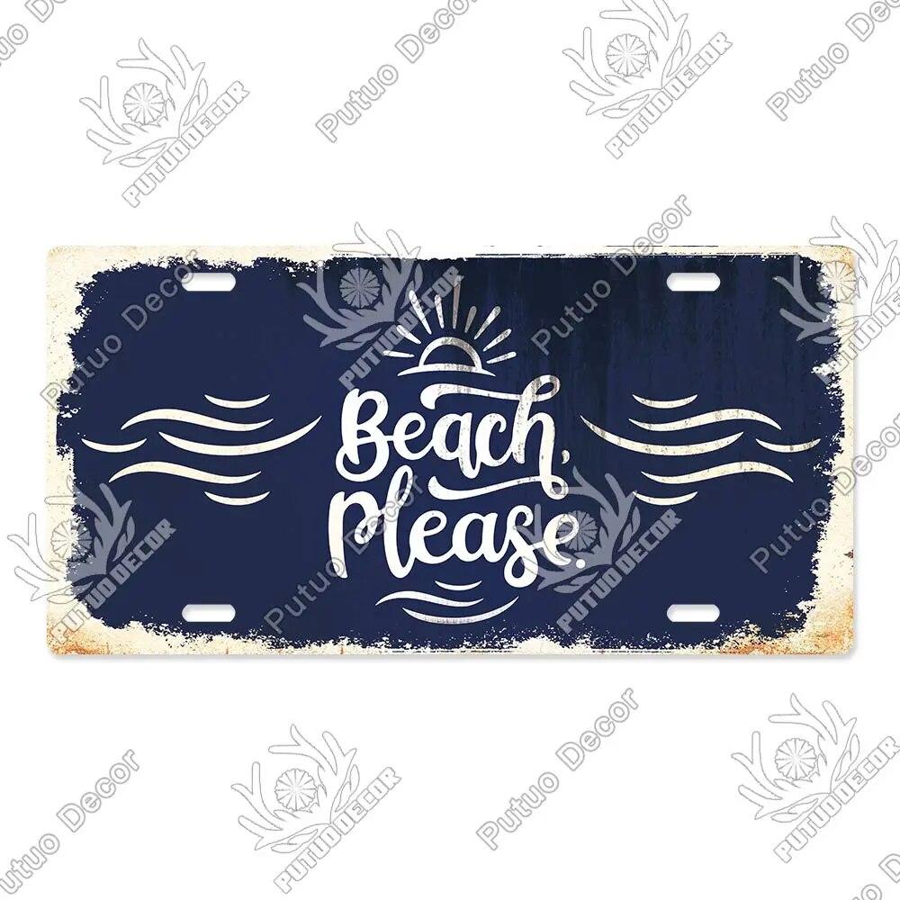 Putuo Decor Beach Retro Tin Sign Licenses Plate Plaque Metal Vintage Poster for Pub Bar Surf Club Man Cave Wall Art Decoration