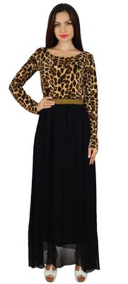 Женское платье макси с длинными рукавами и карманами в стиле бохо-шик с анималистичным принтом