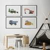 Construction Vehicles Watercolor Art Canvas Painting Kids Room Decor Dump Truck Digger Bulldozer Posters and Prints Boys Gift No Frame