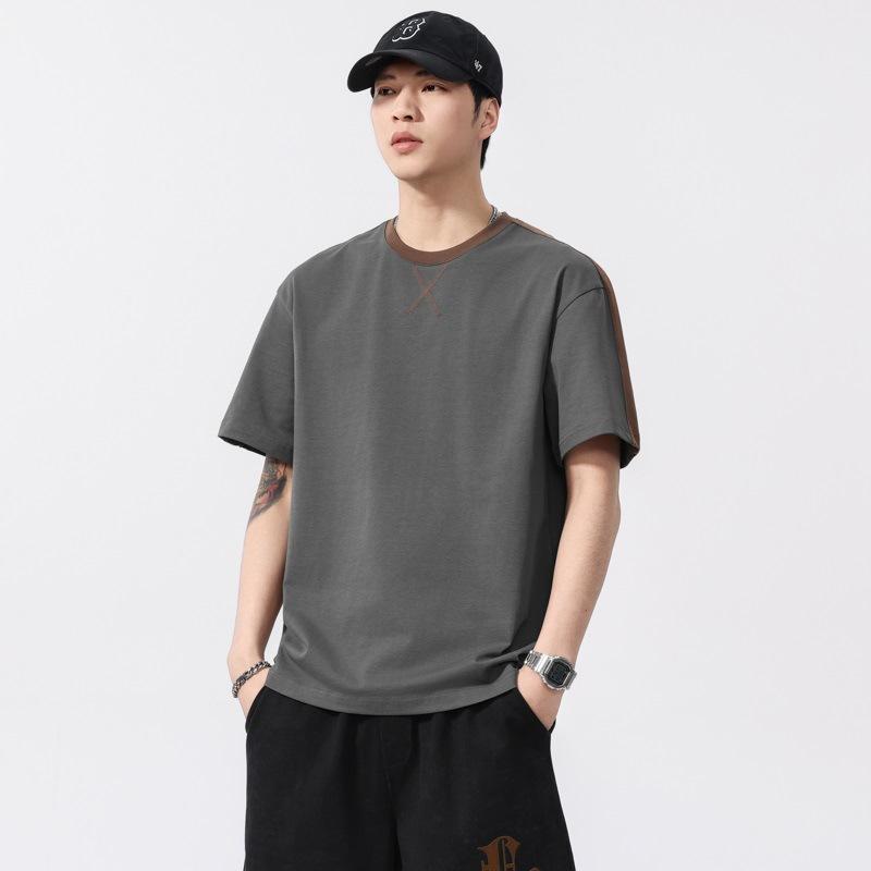 Heavy Short-sleeved T-shirt for Men Pure Cotton American Simple Summer Half-sleeved Round Collar