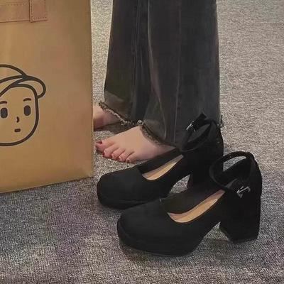 Женские туфли Mary Jane на высоком каблуке Z French Thick Heel, весенняя коллекция 2024 г. — большой размер, квадратный носок, удобная посадка.