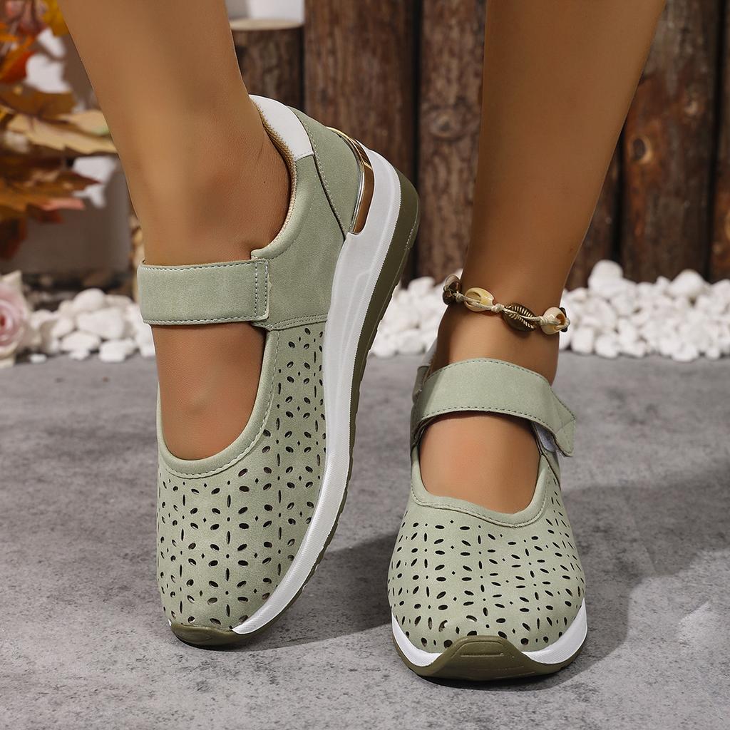 Comemore Summer New Lightweight Hollowing Sneakers for Women Casual Breathable Wedges Middle Heel Sports Single Vulcanize Shoes