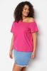 Women's Style Plus Size Fuchsia Off Shoulder Detailed Knitted Blouse
