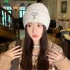 Cartoon Embroidered Woolen Hat for Women In Winter Simple and Versatile Warm and Ear-protecting Cold Hat with Big Head Circumference and Small Face