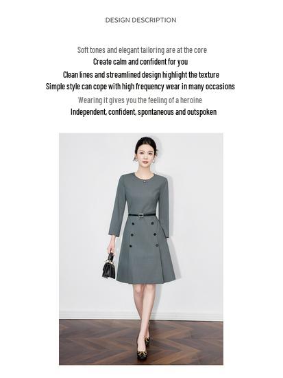 Профессиональное платье миди с рукавом до локтя класса люкс - Женский умный наряд для ранней осени