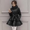 Women's Winter Thickened Mid-Length A-Line Waist-cinched Puffy Skirt Solid Color Slim-fit Warm Coat