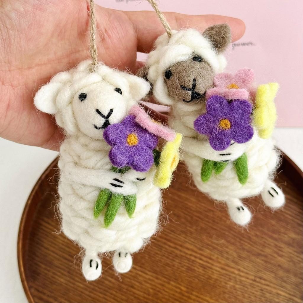 Милый овечка с цветами в сумке подвеска ручной работы из шерсти автомобильный брелок для ключей пара подарок на день рождения