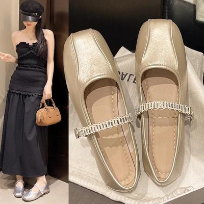 Мода Мода Одинарная обувь 2025 Осень Новый стиль Водяной бриллиант Плоская обувь для танцев Золото Банкет Бал Двойной способ ношения Женская обувь