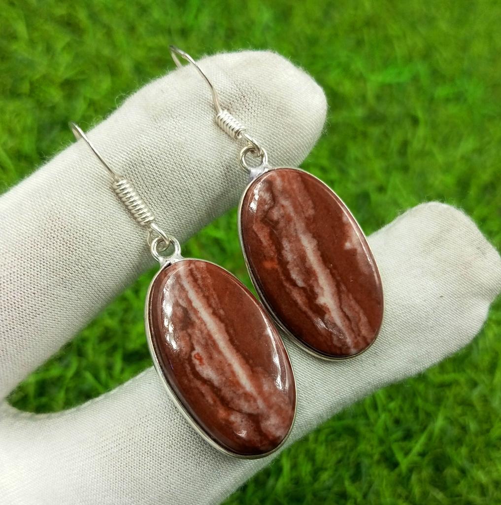 Натуральный красный яшмовый драгоценный камень 925 пробы с серебряным покрытием овальной формы 1 пара рамок женские серьги