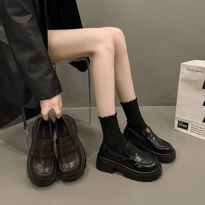 Туфли Lefou на толстой подошве, женские, сотни грубых туфель в стиле колледжа, на одну ногу, со стременем и юбкой, маленькие кожаные туфли