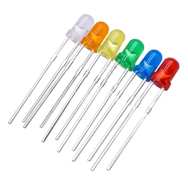 F5 Through-hole LED Beads: Transparent/Frosted, Red, Green, Yellow, Blue, White, Orange, Short/Long Legs, High Brightness.