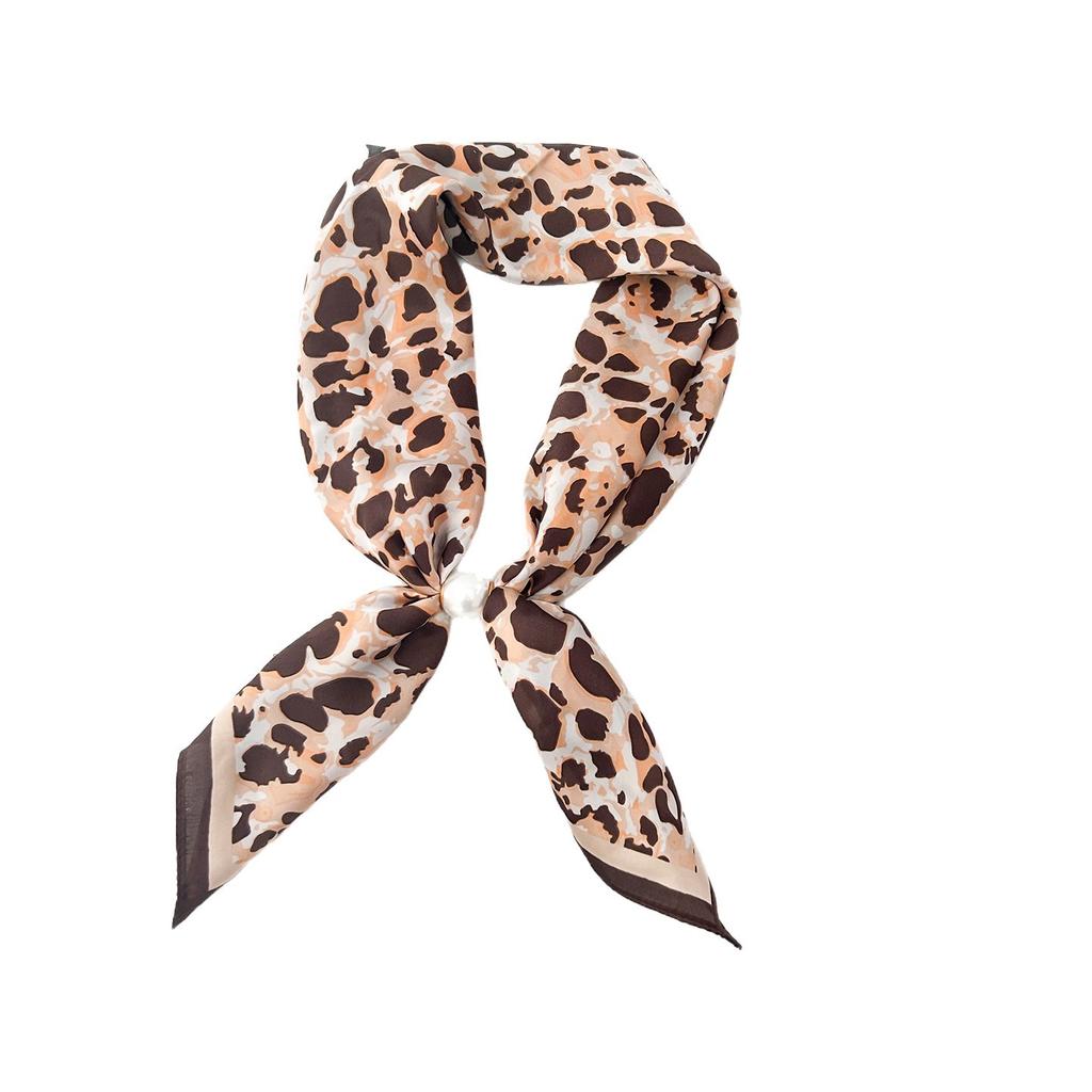 Fashion big pearl leopard print magnetic silk scarf summer simulation silk satin lazy scarf silk scarf long scarf