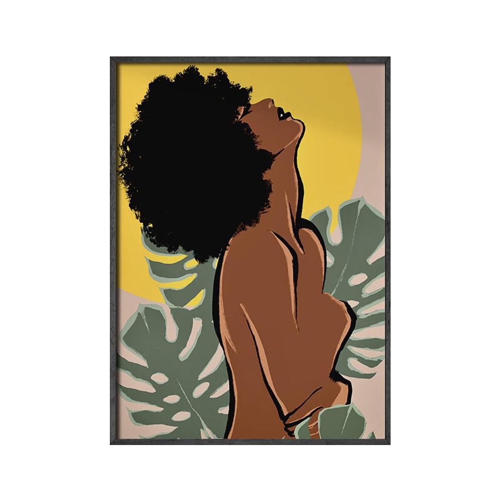 Африканское искусство Картина холст Черная женщина Черная девушка с тропическими листьями монстеры Постеры и принты Бохо Настенное искусство Картинки
