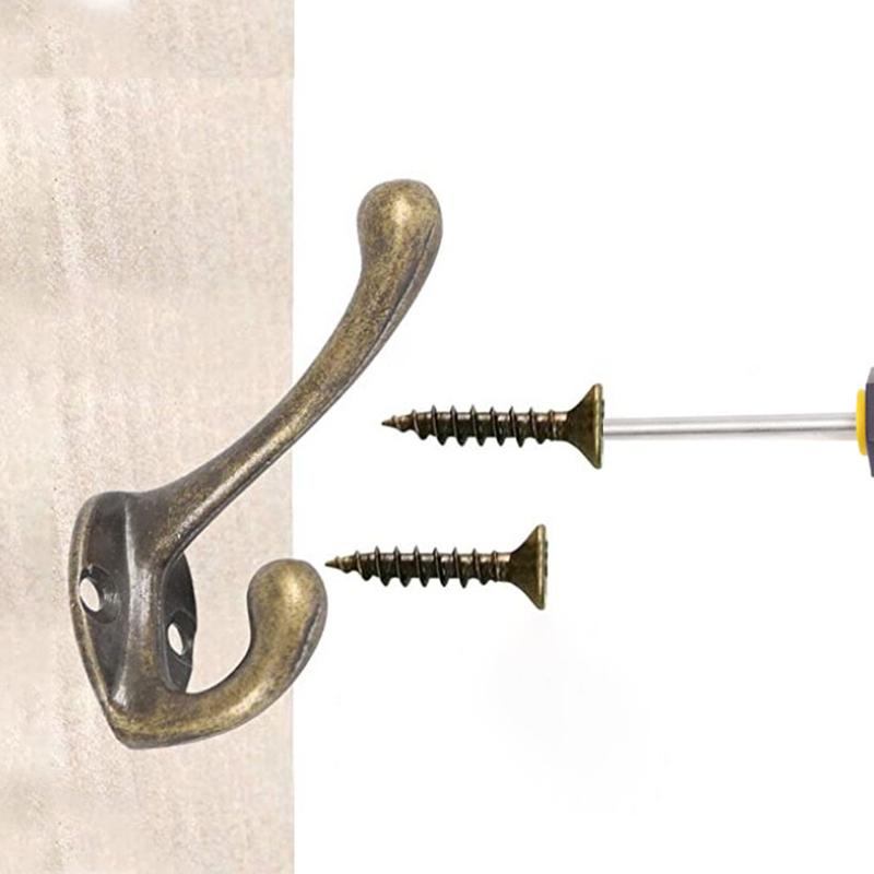 10/20Pcs Coat Hooks Wall Mounted Heavy Duty Dual Coat Rack Bronze Vintage Clothes Hanger With Screw for Door Coat Hooks Bathroom