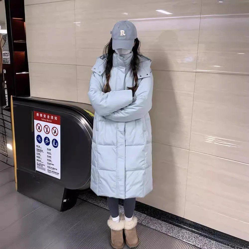 Хлопковая куртка средней длины для женщин на зиму в корейском стиле, свободная, повседневная, с капюшоном, утолщенная, теплая, длиной ниже колена.
