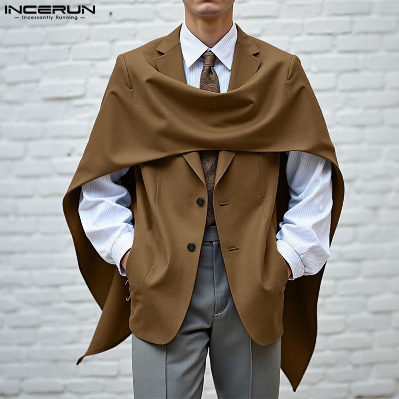 INCERUN Oversized Men Swing Collar Long Sleeve Irregular Cross Loose Thin Blazer Coats