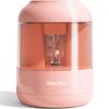 Deli Electric Pencil 5000 AA Transparent Kids Gift 5000 Sharpener, 3-5S High-Speed Cutting, Cuts, Long-Life Battery, Large-Capacity Box, (Pink, Cuts)