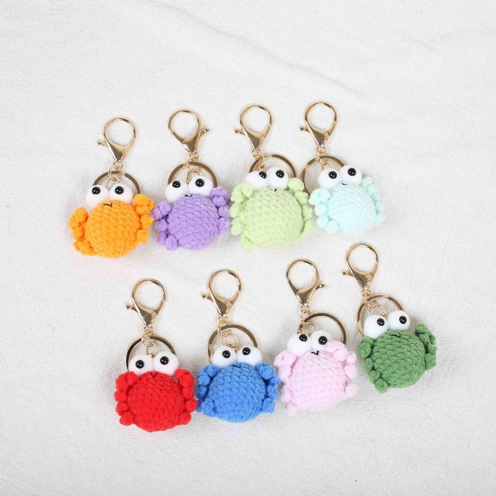 Cartoon Animal Crocheted Crab Keychain Bag Pendant Knitted Pendant Crochet Keyrings Car Key Ring