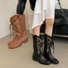 2025 Autumn and Winter New Versatile Lace-up Round Head Thick Heel High Boots Women Comfortable Soft Sole One Pedal Martin Boots Women