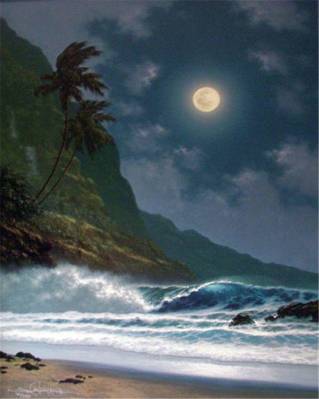RUOPOTY DIY Painting By Numbers Moon Landscape Acrylic On Canvas Wall Art Picture By Numbers Seaside For Living Room