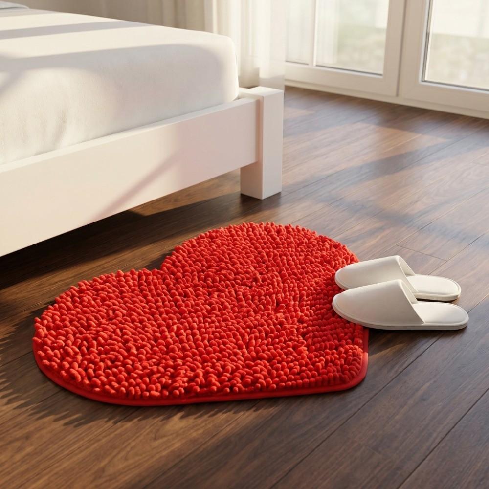 Chenille Red Heart Shaped Chenille Floor Mat Balcony Indoor Decorative Heart-shaped Carpet