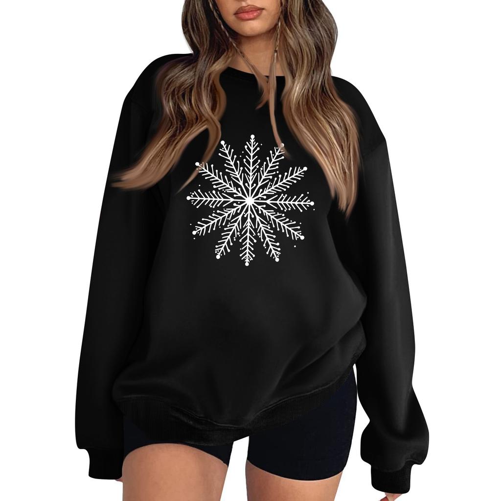 Women's Casual Fashion Christmas Print Long Sleeve O-Neck Sweatshirts Pullover Top