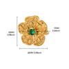 Кольца из нержавеющей стали с цветком и зеленым цирконом, открытые, для женщин, золотистого цвета, кольцо с цветком, женская модная вечеринка, свадебные украшения, подарок для лучшей подруги