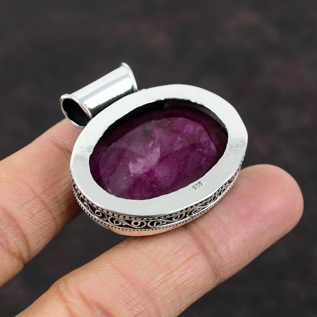 Граненый Кашмирский рубиновый кулон Подвеска из настоящего драгоценного камня Подвеска из стерлингового серебра 925 пробы Винтажная подвеска ручной работы Овальный рубиновый ювелирный подарок Подарок на годовщину