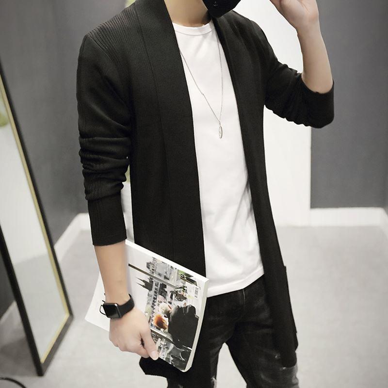 Men Cardigan Jacket Long Knitted Coat Cardigan Coats Solid Color Sweater Coats Knitted Jacket