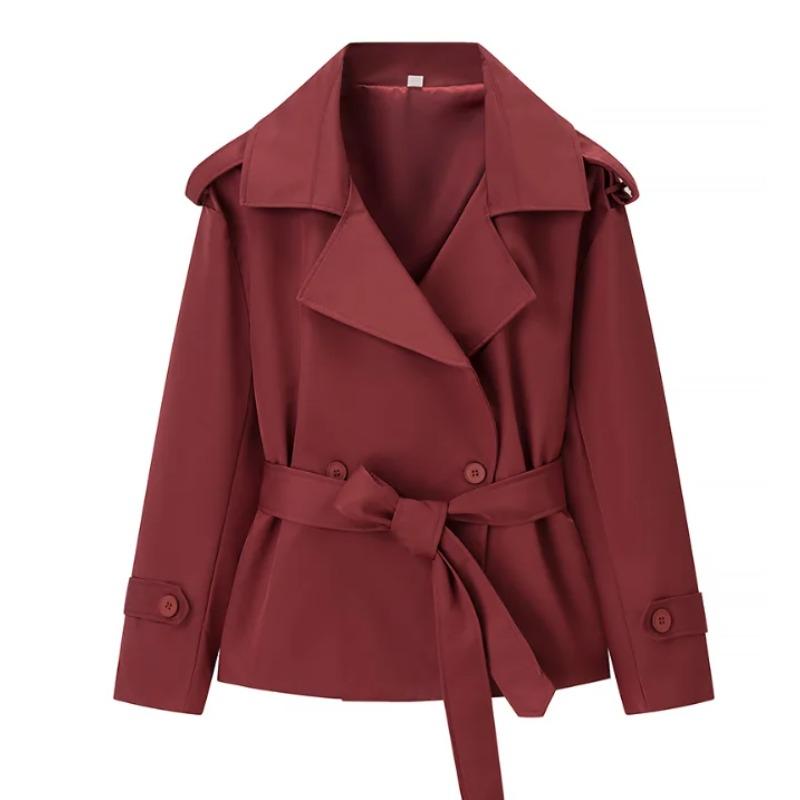 Solid Lapel Lace Up Jacket Elegant Chic Full Sleeve Button Loose Long Coat For Women 2026 New Office Lady Daily Commute Overcoat