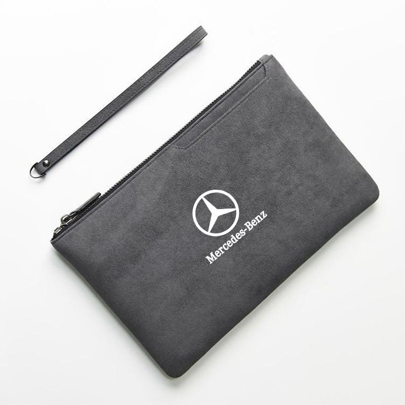 JVC4 Suede Car Driving Document Bag Credit Cards Storage Bag ID Cover For Mercedes Benz W204 W205 W212 W213 W221 GLA GLC CLK GLA AMG