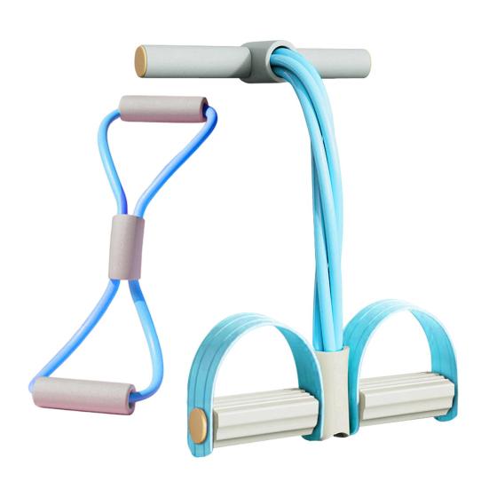 Figure 8 Resistance Band 6-Tube Pedal Puller with Handle Multifunction Elastic Sit-up Rope Men Women Pedal Tensioner Exerciser Workout
