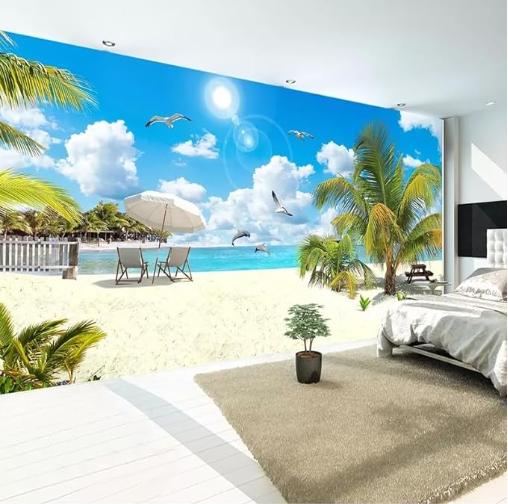 Beach 3d Large Mural Coconut Tree Landscape Wallpaper Living Room Bedroom Mural Home Decoration