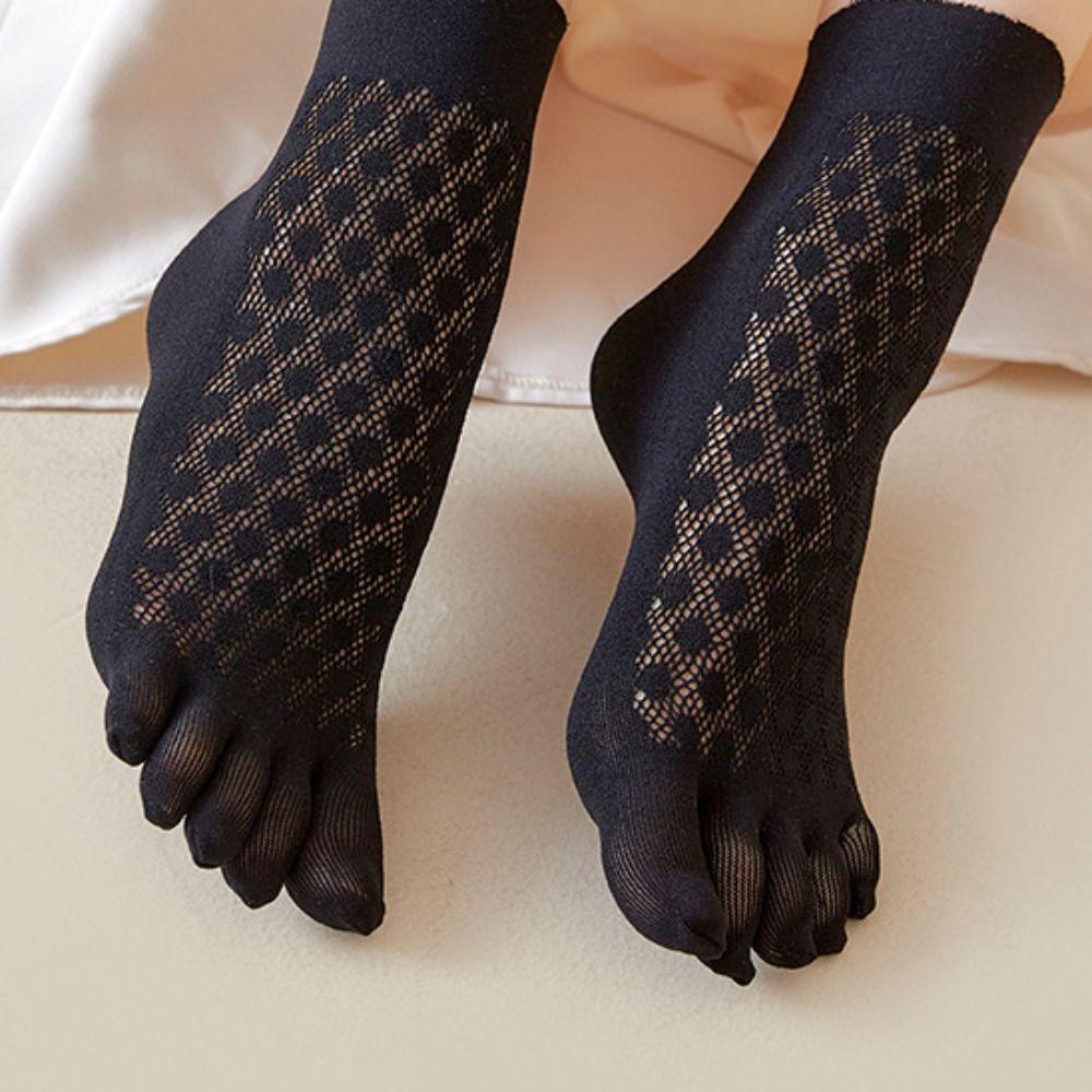 Comfortable Sweat-absorbing Mesh Velvet Cotton Solid Color Five Finger Socks Women Hosiery Breathable Thin Socks