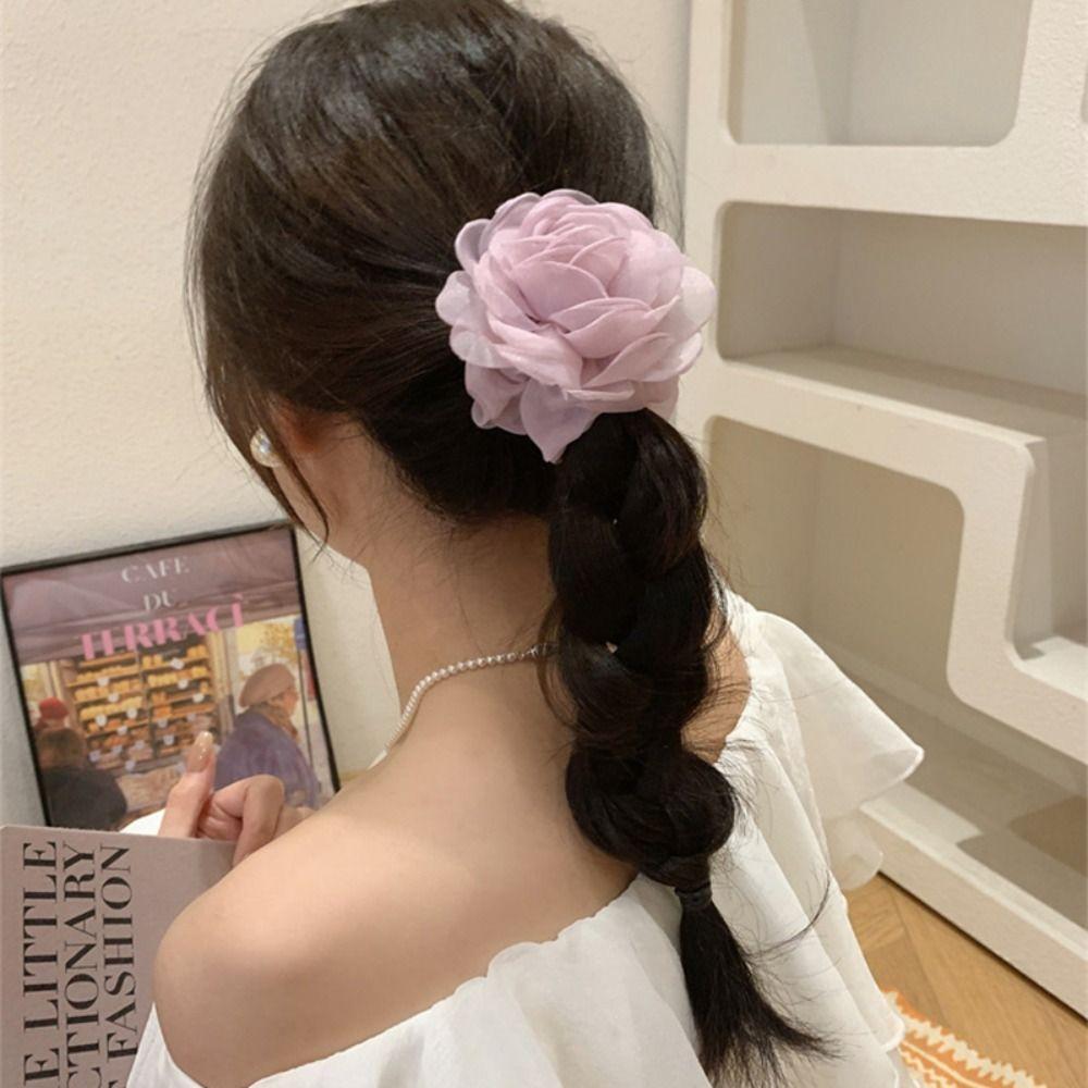 Резинка для волос Роза Веревка для волос Цветок камелии Эластичная резинка для волос Креативная сетчатая резинка для волос с цветком Женская