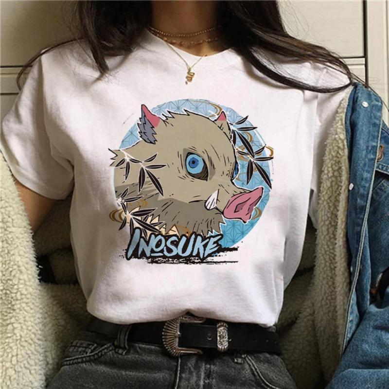 Японская аниме-футболка Demon Slayer Oversize Женская одежда Nezuko Kawaii Футболки Tanjirou O-Neck Graphic Женская футболка Manga Tops