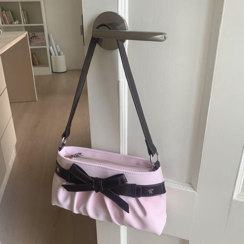 Korean Hot Girl Bow Studded Handbag Women Simple Design Sweet Shoulder Bag Ladies Elegant Fashion Underarm Purse Y2k Aesthetic