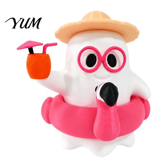 Ghost Figurines for Tabletop 3D Printed Summer Figurine, Cute Beach Theme Ornament with Indoor Seasonal Decorations Straw Hat Swimming Ring And Gasses