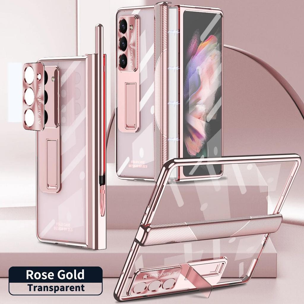 Прозрачный чехол для Samsung Galaxy Z Fold 3 4 5, магнитный с S-ручкой, закаленная пленка, защитный чехол-подставка