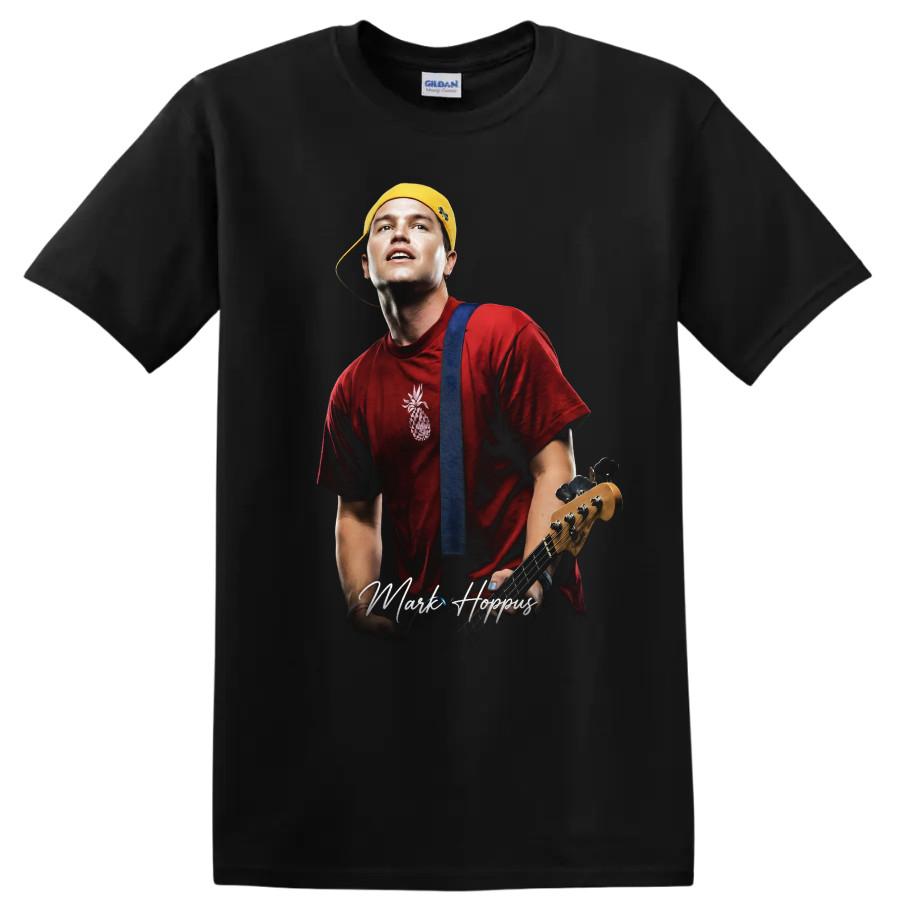 Mark Hoppus Pop Punk Portrait T Shirt Bass Guitar Yellow Cap Tee