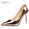Fashion Aphixta 10cm Heels Women Pumps Shoes Pointed Toe Bling Gold Patent Leather Sexy Wedding Party Official Shoes Woman Big Size 48