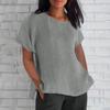 Women's Fashion Short Sleeve Round Neck Solid Colour Loose Casual Shirt Cotton Blouse