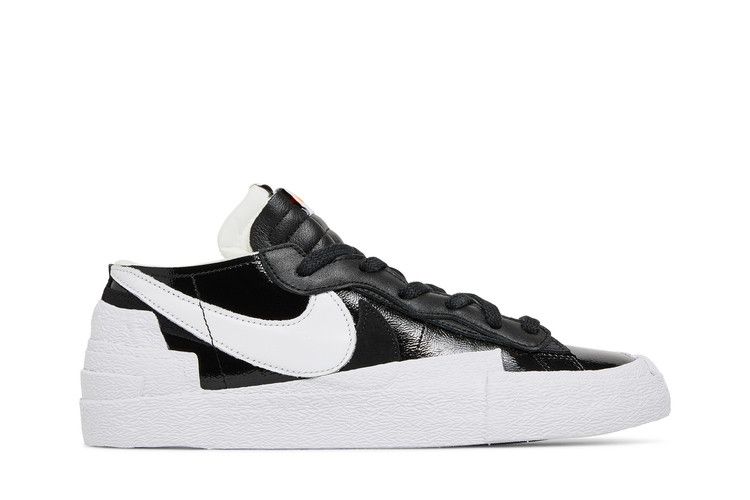 Мужские кроссовки Nike Blazer Low Sacai Черная лакированная кожа Черный/Белый