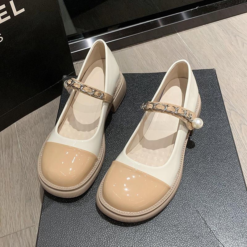 2024 Весна и осень Новый британский стиль Niche Design Sense Pearl Fashion Small Leather Shoes Женские туфли Mary Jane на плоской подошве в стиле ретро