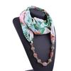 Plant Printing Chiffon Gem Necklace Scarf Women's Spring and Autumn Ethnic Style Natural Stone Necklace Scarf Clothing Collocation