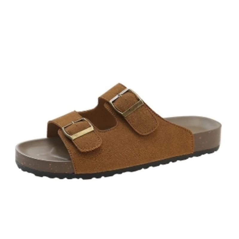 2024 Горячая Распродажа Туфли Женские Летние Женские Тапочки Твердые Флоковые Пряжки Украшения Открытый Носок Низкий Каблук Корейская Версия Тапочки