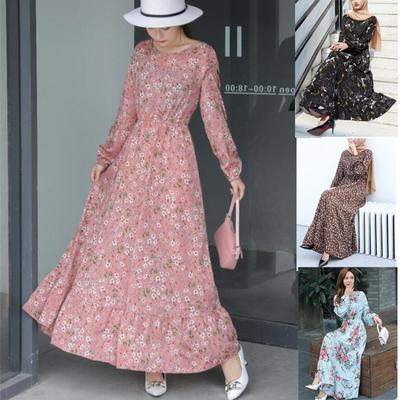 Летняя мода с цветочным принтом мусульманское платье Женщины Абаят Большие качели Длинные платья Халат Femme Musulmane Мусульманский хиджаб Абая Рамадан Исламская одежда