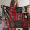 1pc Rustic Plaid Christmas Star Gingerbread Man Christmas Tree Floral Print Throw Blanket  Soft Warm Knitted Polyester Flannel