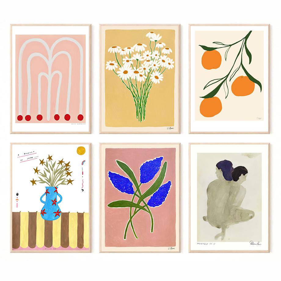 Абстрактные цветы Ваза Настенное искусство Постеры Принты Холст Декоративная живопись Украшение стены Фрески Картинки Бохо Декор для гостиной