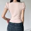 Sweet Button-up Top Women's Summer Cute Slim-fitting Contrast Lace Stitching Bow Square Collar T-shirts Y2K Korean Tees